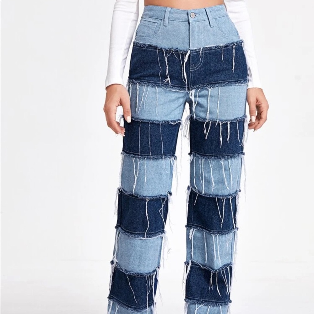 Two-tone high waisted jean